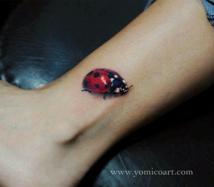 Realistic 3D Ladybird Tattoo On Leg