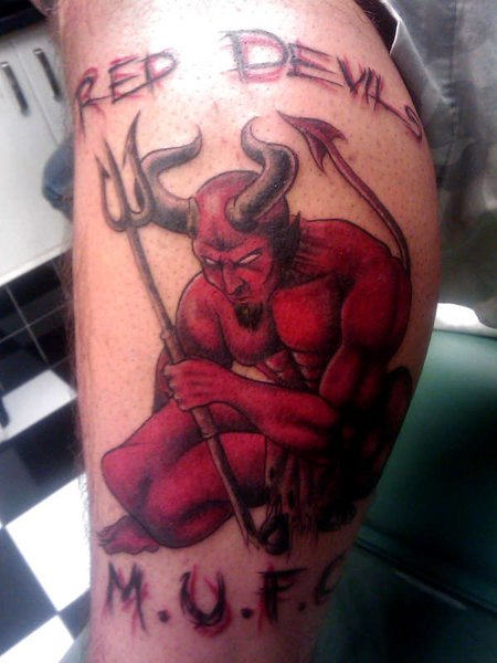 Red Demon Tattoo On Leg Calf By Matt