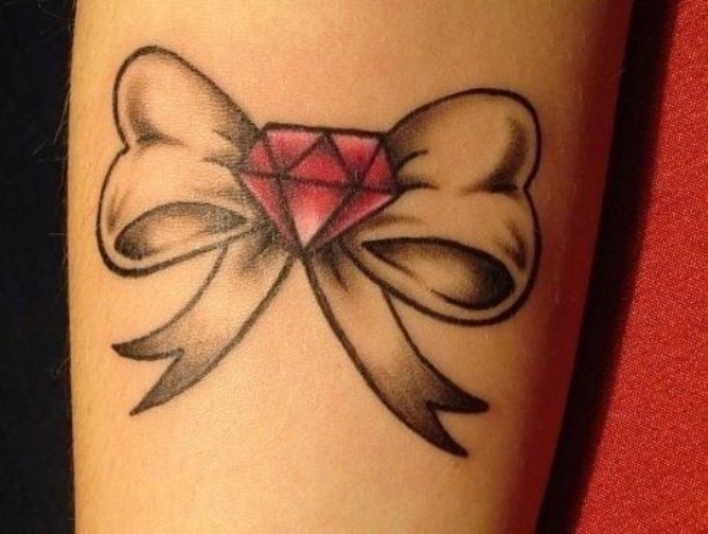 Red Diamond On Bow Tattoo Design