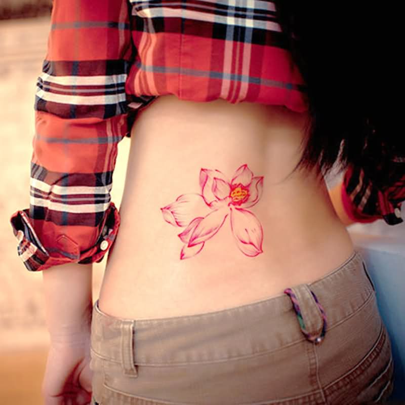 Red Lily Painting Tattoo On Girl Back