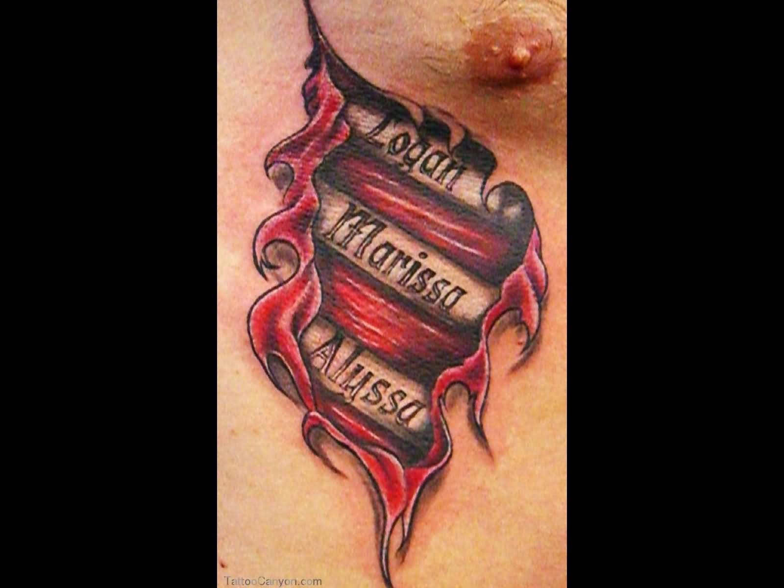 Red Ripped Skin Banner Tattoo Design