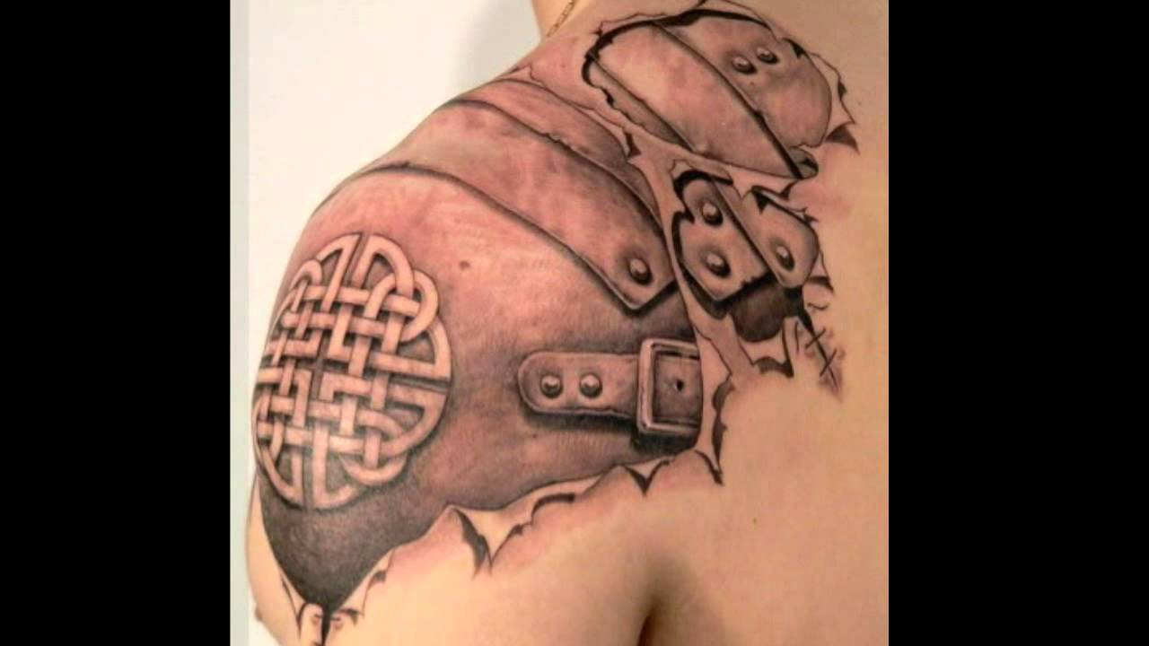 Ripped Skin Armor Tattoo On Shoulder