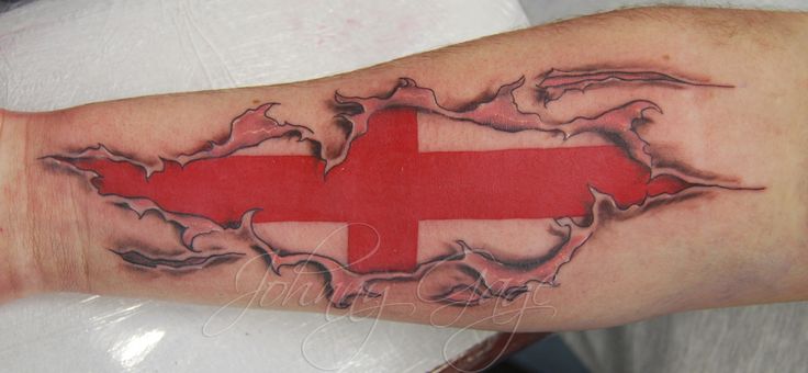 Ripped Skin Red Cross Tattoo On Forearm By Johnny Gage