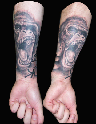 Roaring Gorilla Head Tattoo On Forearm