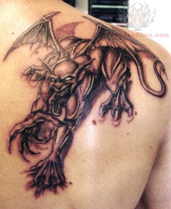 Scary Tattoo On Man Right Back Shoulder