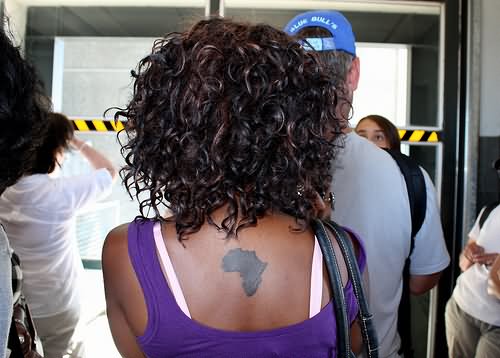 Silhouette African Map Tattoo On Girl Upper Back
