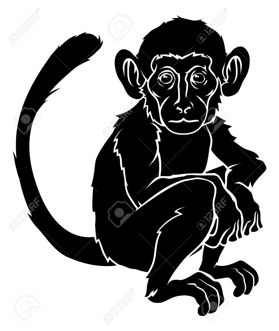 Silhouette Baboon Baby Tattoo Stencil