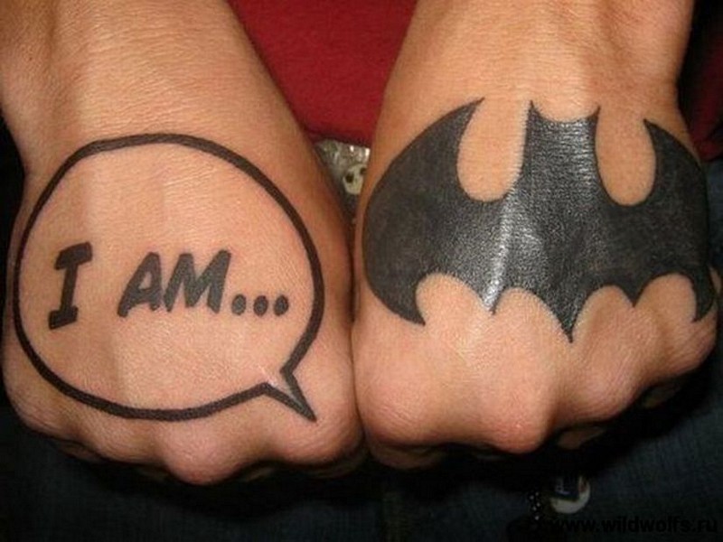 Silhouette Batman Logo Tattoo On Hand