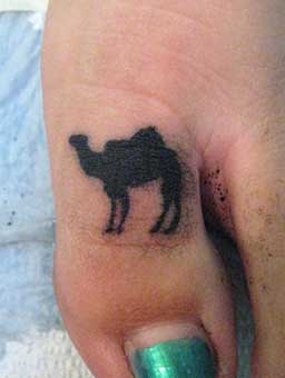 Silhouette Camel Ring Tattoo On Girl Foot Toe
