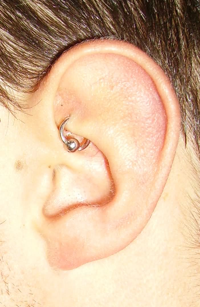 Silver Bead Ring Rook Piercing On Left Ear