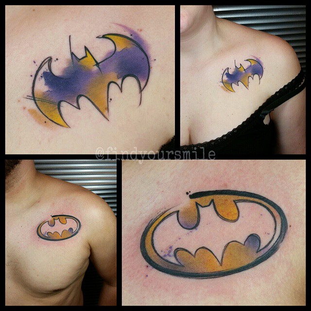 Watercolor Batman Logo Tattoo Design For Shoulder By Russel Van Schaik