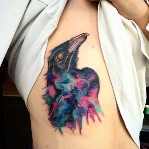 Watercolor Crow Tattoo Design