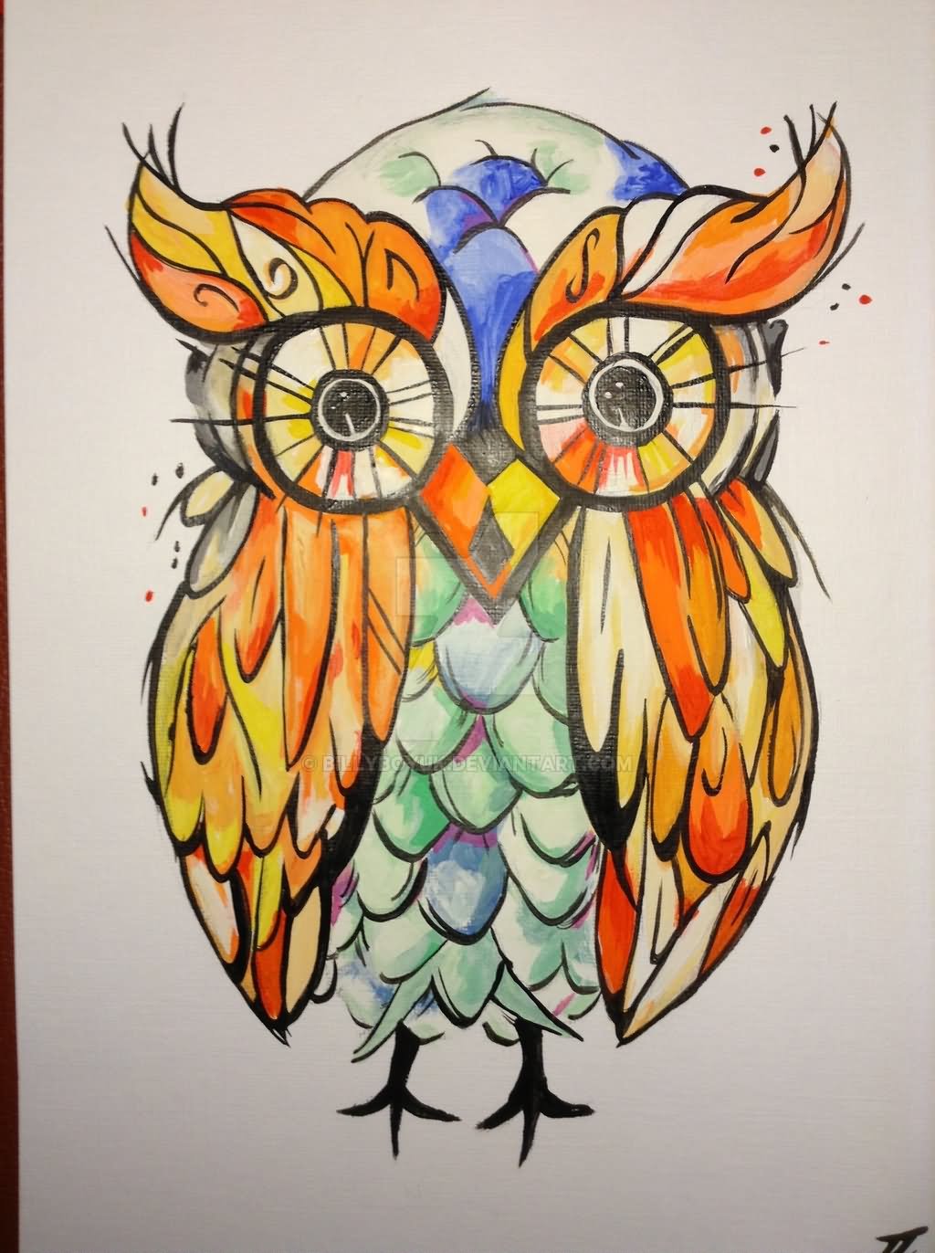 Watercolor Owl Painting Tattoo Design By Tracey Lawler