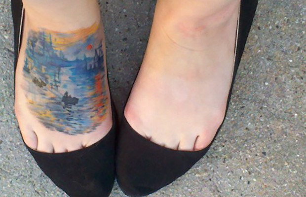 Watercolor Painting Tattoo On Foot