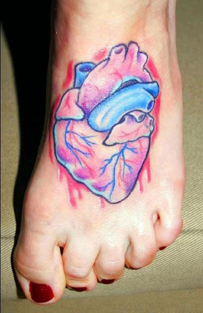 Watercolor Real Heart Tattoo On Girl Foot By Street Anatomy
