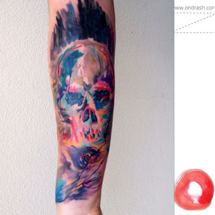 Watercolor Skull Painting Tattoo On Forearm