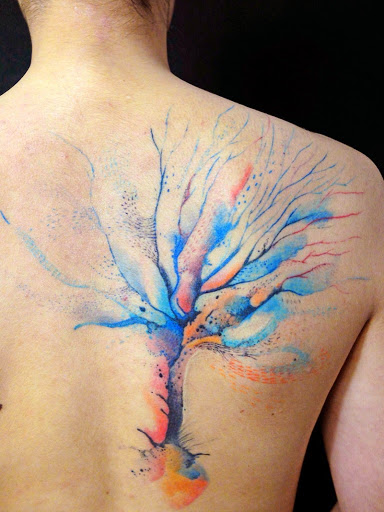 Watercolor Tree Without Leaves Tattoo On Man Full Back By Jan Mraz