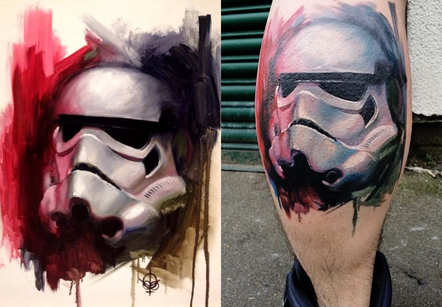Watercolor Warrior Mask Painting Tattoo Design