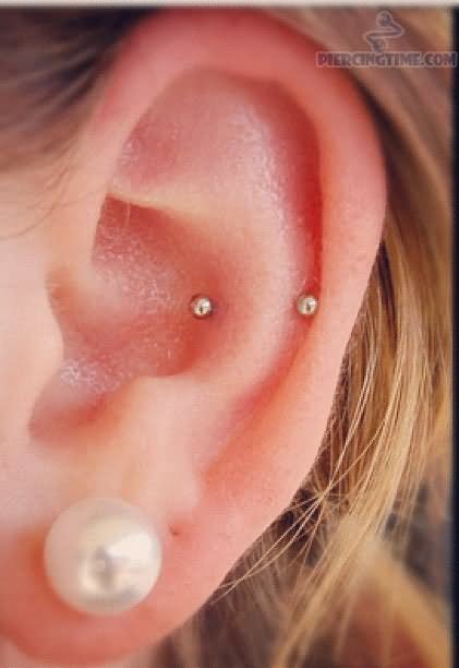 White Pearl Lobe And Snug Piercing For Girls
