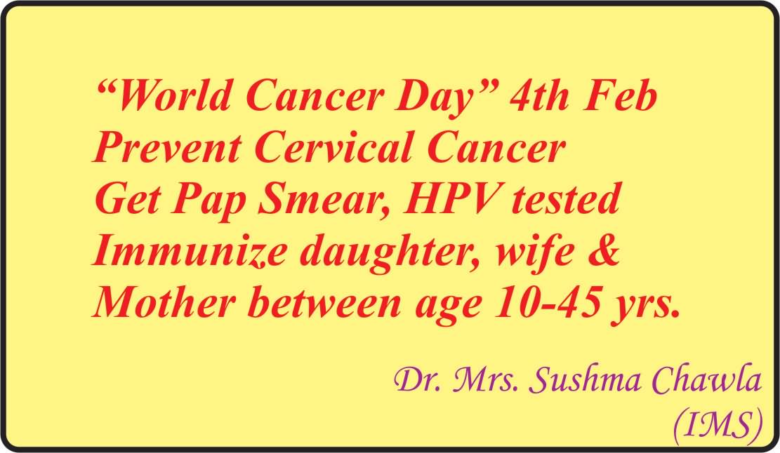 World Cancer Day 4th Feb Prevent Cervical Cancer