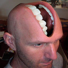Amazing 3D Funny Mouth Tattoo On Man Head