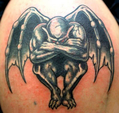 Amazing 3D Sad Gargoyle Tattoo Design
