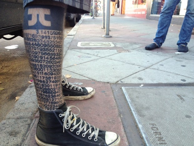 Amazing Black Pi Tattoo On Leg