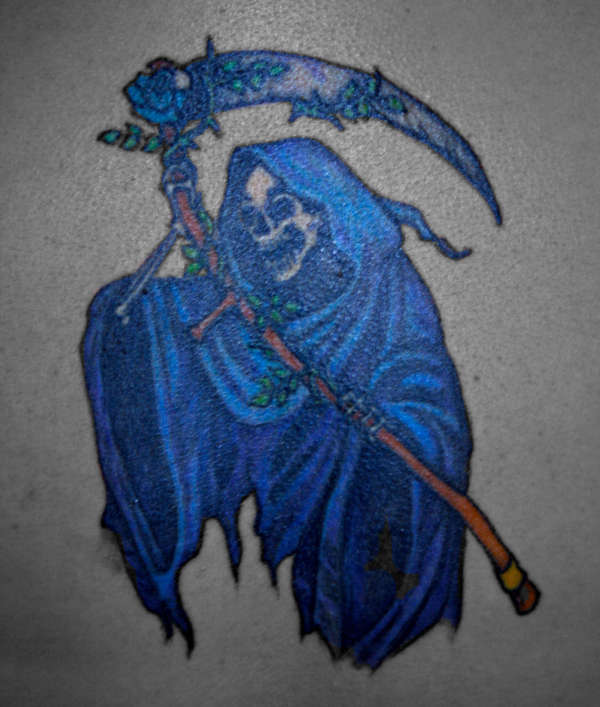 Amazing Blue Grim Reaper Tattoo Design