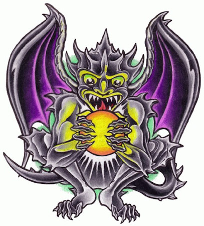 Amazing Colorful Gargoyle Tattoo Design