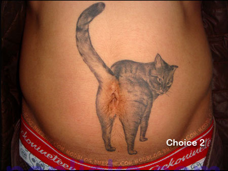 Amazing Funny Cat Tattoo On Belly Button