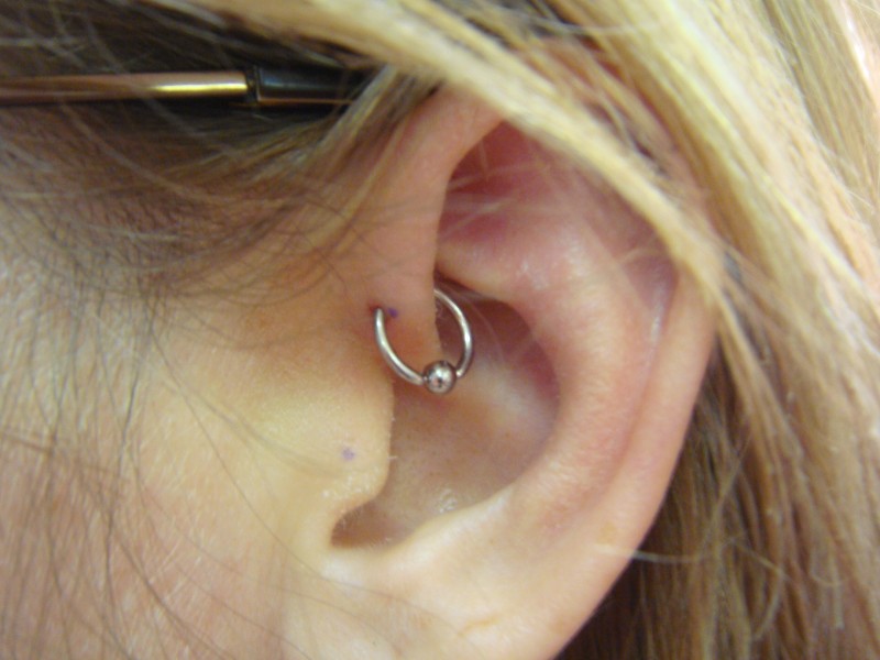 Anti Helix Piercing With Silver Bead Ring