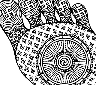 Awesome Black Buddhist Foot Tattoo Stencil