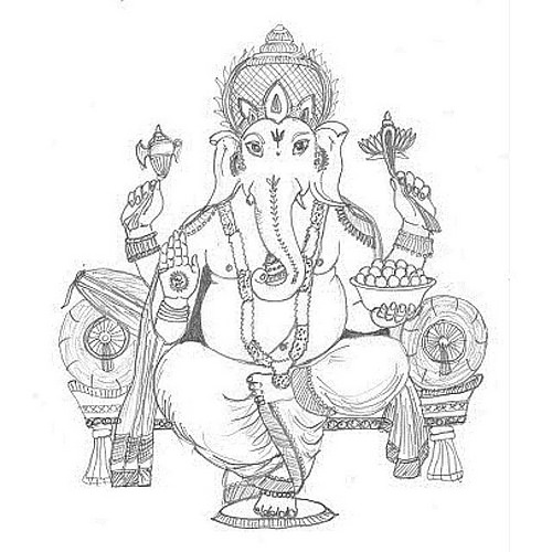 Awesome Black Ganesha Hinduism Tattoo Stencil
