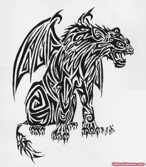 Awesome Black Tribal Gargoyle Tattoo Stencil