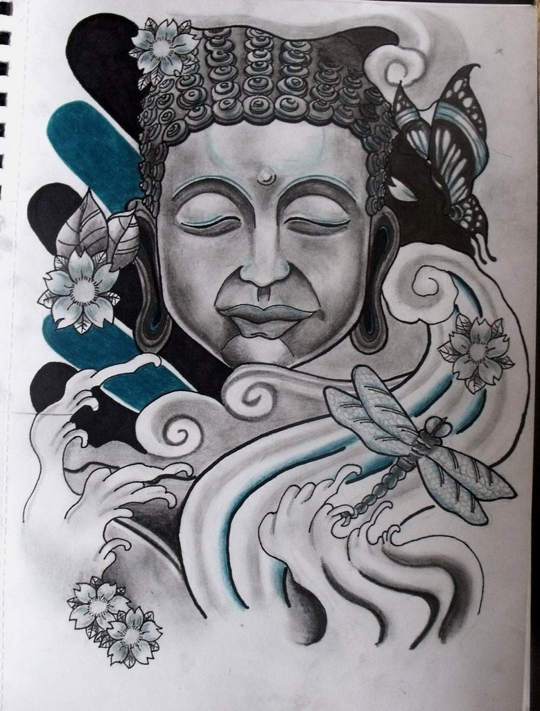 Awesome Buddhist Face Tattoo Design By Iain Finch
