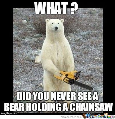 Bear Holding A Chainsaw Funny Picture