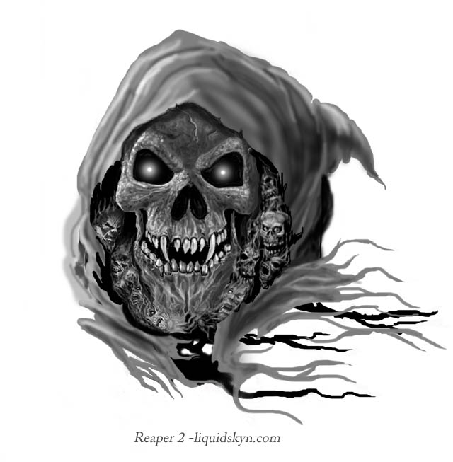 Black And Grey 3D Grim Reaper Tattoo Design