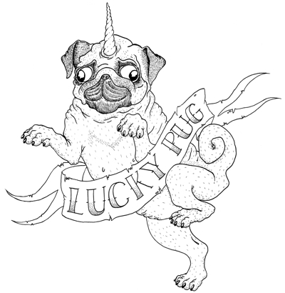 Black And Grey Pug With Banner Tattoo Design
