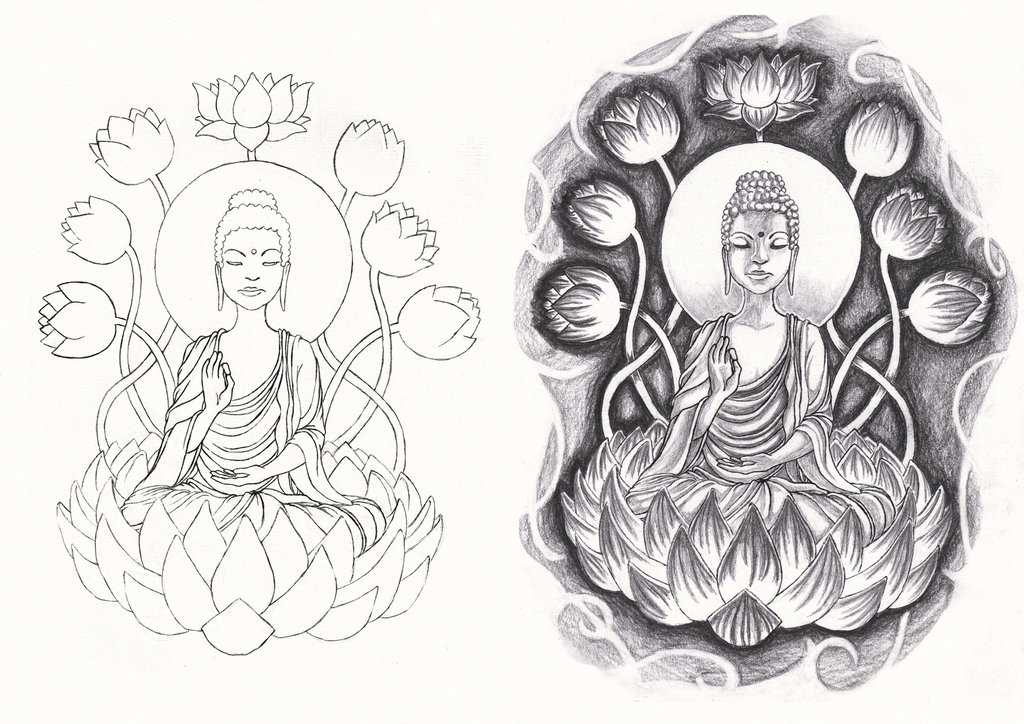 Black And Grey Two Buddhist Tattoo Design By Magdalena Mantler
