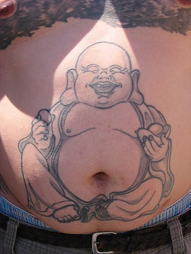 Black Buddha Tattoo On Stomach