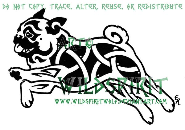 Black Celtic Pug Dog Tattoo Stencil By WildSpiritDesigns