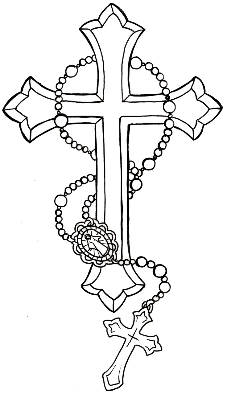 Black Cross With Rosary Cross Tattoo Stencil By Metacharis
