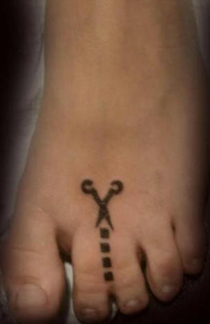 Black Funny Scissor Tattoo On Man Foot