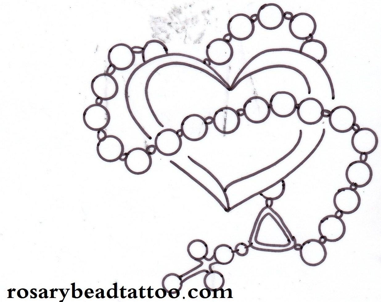 Black Heart With Rosary Cross Tattoo Stencil