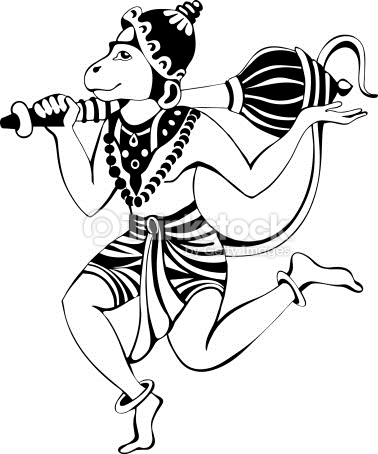 Black Lord Hanuman Hinduism Tattoo Stencil