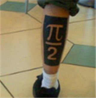 Black Pi Upon 2 Tattoo On Leg Calf