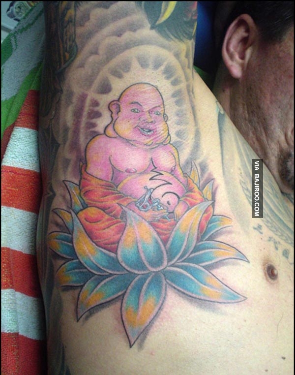 Colorful Buddha On Lotus Tattoo On Man Arm Pit