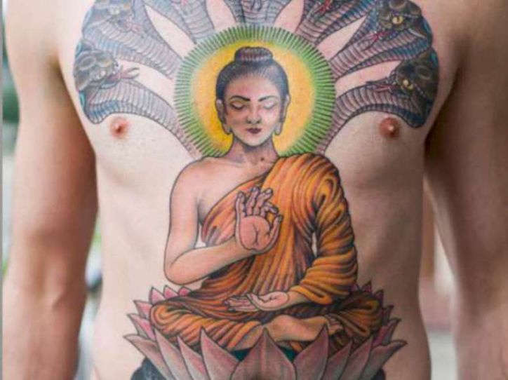 Colorful Buddhist Tattoo On Man Full Body