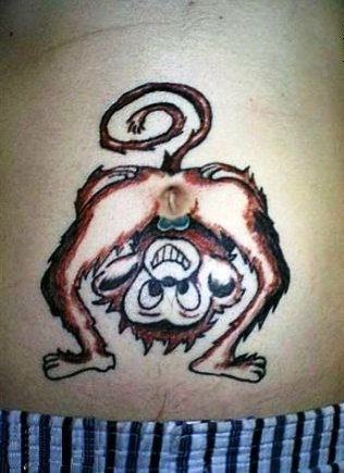 Colorful Funny Monkey Tattoo On Belly Button