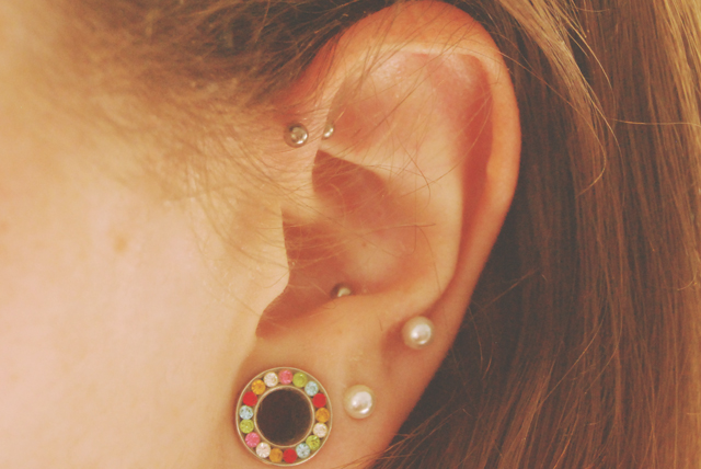 Colorful Stud Ear Lobe And Anti Helix Piercing For Girls